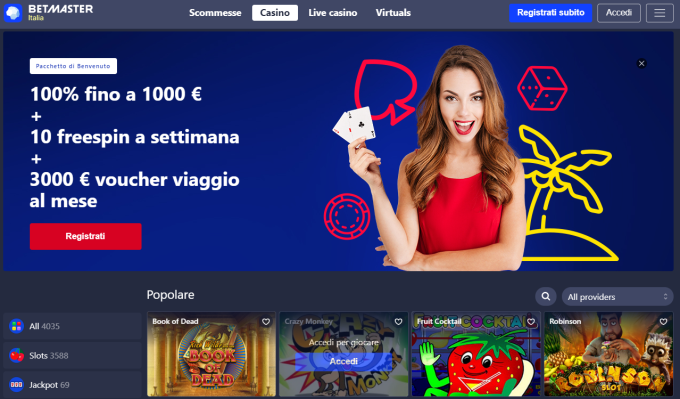 Betmaster Italia - sale giochi, sale scommesse, slot machine e VLT aperte ONLINE